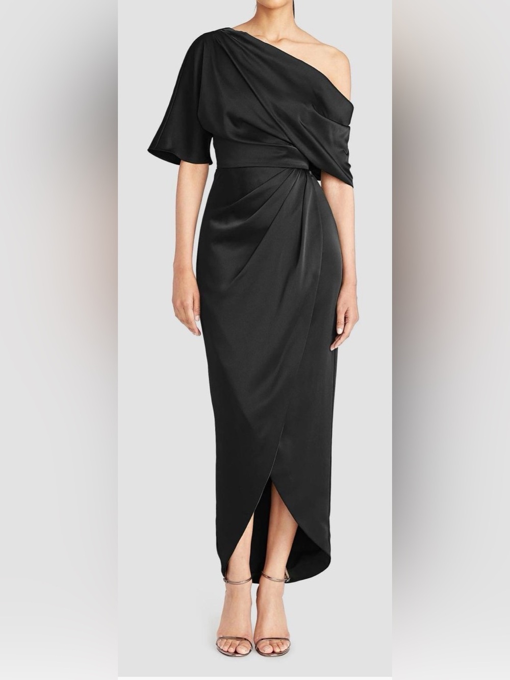 Theia Off-Shoulder Draped Black Gown